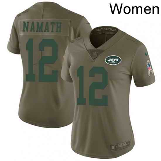 Womens Nike New York Jets 12 Joe Namath Limited Olive 2017 Salute to Service NFL Jersey